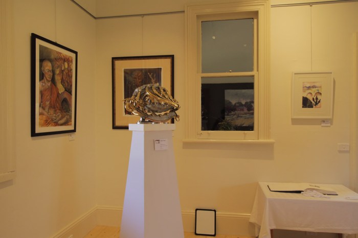 Trefor Prest's sculpture 'The Chosen One', with (L-R), works by Maritsa Gronda, Knowles Gray & Julie Patey. 